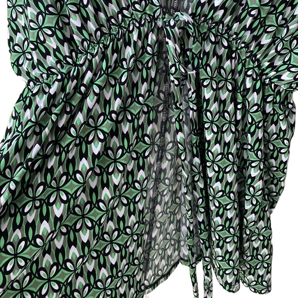 NWT 💚🖤🤍 Lily Geometric Retro Patterned Long Open Topper, Elastic Waist Tie 2X - Picture 3 of 11